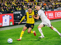 Donyell Malen of Borussia Dortmund plays the ball during the Bundesliga match between Borussia Dortmund and FC St. Pauli 1910 at Signal Idun...