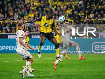 Serhou Guirassy of Borussia Dortmund plays the ball during the Bundesliga match between Borussia Dortmund and FC St. Pauli 1910 at Signal Id...