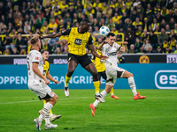 Serhou Guirassy of Borussia Dortmund plays the ball during the Bundesliga match between Borussia Dortmund and FC St. Pauli 1910 at Signal Id...