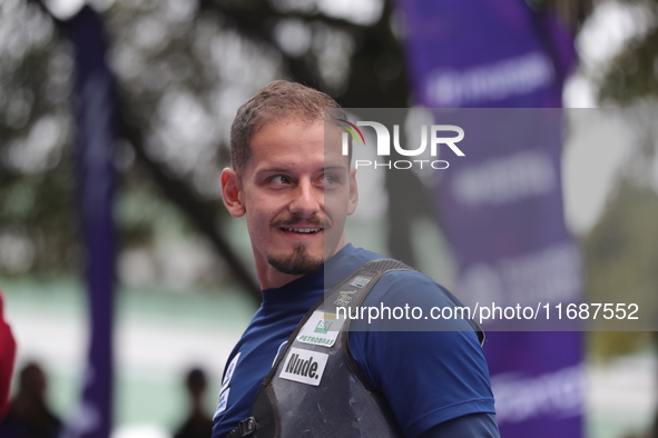 Marcus D'Almeida of Brazil competes against Matias Grande of Mexico (not in picture) during the Men's recurve 3rd place match on the final d...