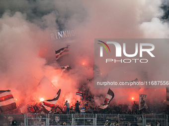 Fans of FC St. Pauli 1910 ignite pyro during the Bundesliga match between Borussia Dortmund and FC St. Pauli 1910 at Signal Iduna Park in Do...