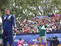 Marcus D'Almeida of Brazil and Matias Grande of Mexico compete during the Men's recurve 3rd place match on the final day of the Tlaxcala 202...