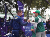 Marcus D'Almeida of Brazil and Matias Grande of Mexico compete during the Men's recurve 3rd place match on the final day of the Tlaxcala 202...