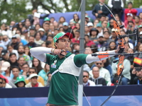 Matias Grande of Mexico competes against Marcus D'Almeida of Brazil (not in picture) during the Men's recurve 3rd place match on the final d...