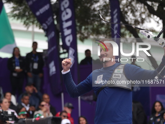 Marcus D'Almeida of Brazil competes against Matias Grande of Mexico (not in picture) during the Men's recurve 3rd place match on the final d...