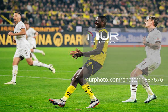 Serhou Guirassy of Borussia Dortmund reacts after missing a chance during the Bundesliga match between Borussia Dortmund and FC St. Pauli 19...