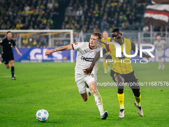 Serhou Guirassy of Borussia Dortmund fights for the ball during the Bundesliga match between Borussia Dortmund and FC St. Pauli 1910 at Sign...