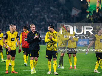 Players of Borussia Dortmund greet fans after the Bundesliga match between Borussia Dortmund and FC St. Pauli 1910 at Signal Iduna Park in D...