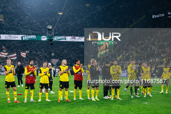 Players of Borussia Dortmund greet fans after the Bundesliga match between Borussia Dortmund and FC St. Pauli 1910 at Signal Iduna Park in D...