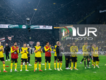 Players of Borussia Dortmund greet fans after the Bundesliga match between Borussia Dortmund and FC St. Pauli 1910 at Signal Iduna Park in D...