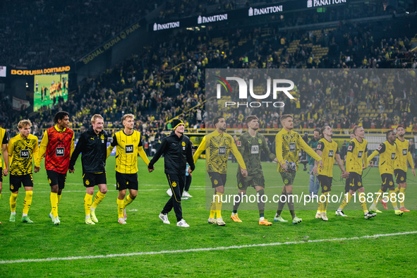 Players of Borussia Dortmund greet fans after the Bundesliga match between Borussia Dortmund and FC St. Pauli 1910 at Signal Iduna Park in D...