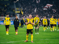 Julian Ryerson of Borussia Dortmund greets fans after the Bundesliga match between Borussia Dortmund and FC St. Pauli 1910 at Signal Iduna P...