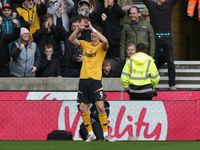 J?rgen Strand Larsen of Wolves celebrates after scoring their first goal during the Premier League match between Wolverhampton Wanderers and...