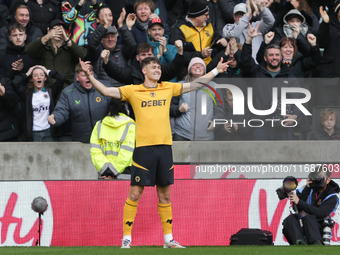 J?rgen Strand Larsen of Wolves celebrates after scoring their first goal during the Premier League match between Wolverhampton Wanderers and...