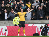 J?rgen Strand Larsen of Wolves celebrates after scoring their first goal during the Premier League match between Wolverhampton Wanderers and...