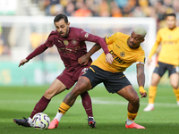 Mario Lemina of Wolves and Bernardo Silva of Manchester City are in action during the Premier League match between Wolverhampton Wanderers a...