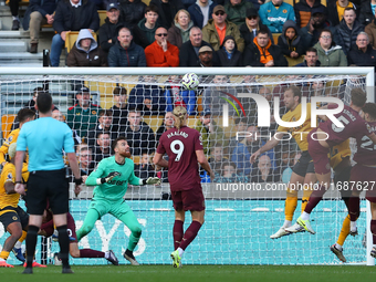 John Stones of Manchester City (5) scores his side's second goal during the Premier League match between Wolverhampton Wanderers and Manches...