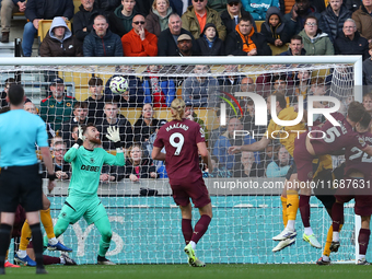 John Stones of Manchester City (5) scores his side's second goal during the Premier League match between Wolverhampton Wanderers and Manches...