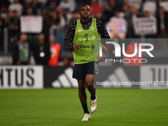 Pierre Kalulu plays during the Serie A match between Juventus FC and SS Lazio at Allianz Stadium in Turin, Italy, on October 19, 2024. (