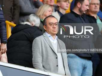 Wolves chairman Jeff Shi attends the Premier League match between Wolverhampton Wanderers and Manchester City at Molineux in Wolverhampton,...