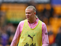 Erling Haaland of Manchester City warms up during the Premier League match between Wolverhampton Wanderers and Manchester City at Molineux i...