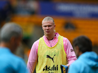 Erling Haaland of Manchester City warms up during the Premier League match between Wolverhampton Wanderers and Manchester City at Molineux i...