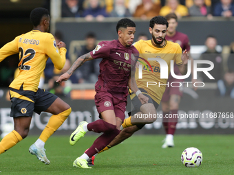 Savinho of Manchester City is in action during the Premier League match between Wolverhampton Wanderers and Manchester City at Molineux in W...