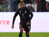 Pierre Kalulu plays during the Serie A match between Juventus FC and SS Lazio at Allianz Stadium in Turin, Italy, on October 19, 2024. (