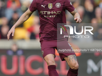 John Stones of Manchester City participates in the Premier League match between Wolverhampton Wanderers and Manchester City at Molineux in W...