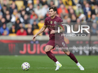 John Stones of Manchester City participates in the Premier League match between Wolverhampton Wanderers and Manchester City at Molineux in W...