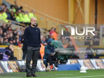 Manchester City's manager Pep Guardiola is present during the Premier League match between Wolverhampton Wanderers and Manchester City at Mo...