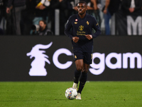 Pierre Kalulu plays during the Serie A match between Juventus FC and SS Lazio at Allianz Stadium in Turin, Italy, on October 19, 2024. (