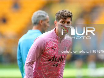 John Stones of Manchester City warms up during the Premier League match between Wolverhampton Wanderers and Manchester City at Molineux in W...