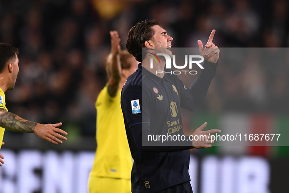 Dusan Vlahovic of Juventus shows disappointment during the Serie A match between Juventus FC and SS Lazio at Allianz Stadium in Turin, Italy...