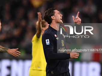 Dusan Vlahovic of Juventus shows disappointment during the Serie A match between Juventus FC and SS Lazio at Allianz Stadium in Turin, Italy...