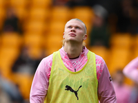 Erling Haaland of Manchester City warms up during the Premier League match between Wolverhampton Wanderers and Manchester City at Molineux i...