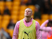 Erling Haaland of Manchester City warms up during the Premier League match between Wolverhampton Wanderers and Manchester City at Molineux i...