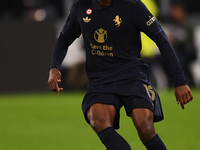 Pierre Kalulu plays during the Serie A match between Juventus FC and SS Lazio at Allianz Stadium in Turin, Italy, on October 19, 2024. (