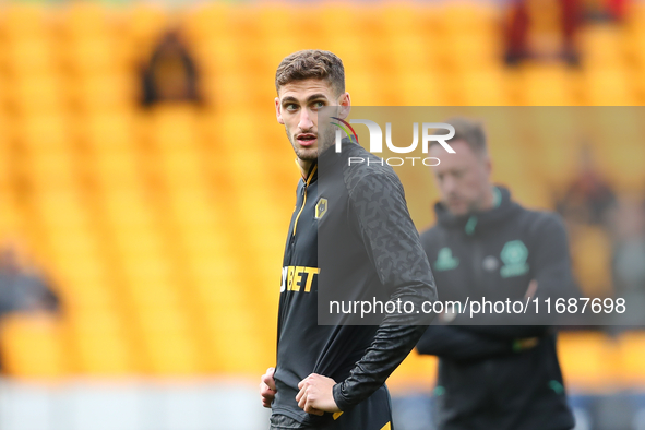 Santiago Bueno of Wolves warms up during the Premier League match between Wolverhampton Wanderers and Manchester City at Molineux in Wolverh...