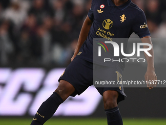 Pierre Kalulu plays during the Serie A match between Juventus FC and SS Lazio at Allianz Stadium in Turin, Italy, on October 19, 2024. (