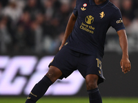 Pierre Kalulu plays during the Serie A match between Juventus FC and SS Lazio at Allianz Stadium in Turin, Italy, on October 19, 2024. (