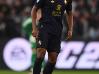 Pierre Kalulu plays during the Serie A match between Juventus FC and SS Lazio at Allianz Stadium in Turin, Italy, on October 19, 2024. (