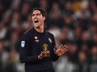 Dusan Vlahovic of Juventus shows disappointment during the Serie A match between Juventus FC and SS Lazio at Allianz Stadium in Turin, Italy...