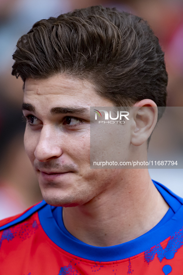 Julian Alvarez of Atletico de Madrid enters the field during the La Liga EA Sports 2024/25 football match between Atletico de Madrid and CD...