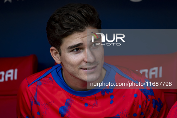 Julian Alvarez of Atletico de Madrid sits on the bench during the La Liga EA Sports 2024/25 football match between Atletico de Madrid and CD...