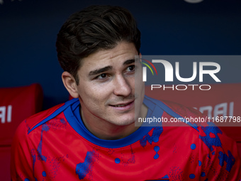 Julian Alvarez of Atletico de Madrid sits on the bench during the La Liga EA Sports 2024/25 football match between Atletico de Madrid and CD...