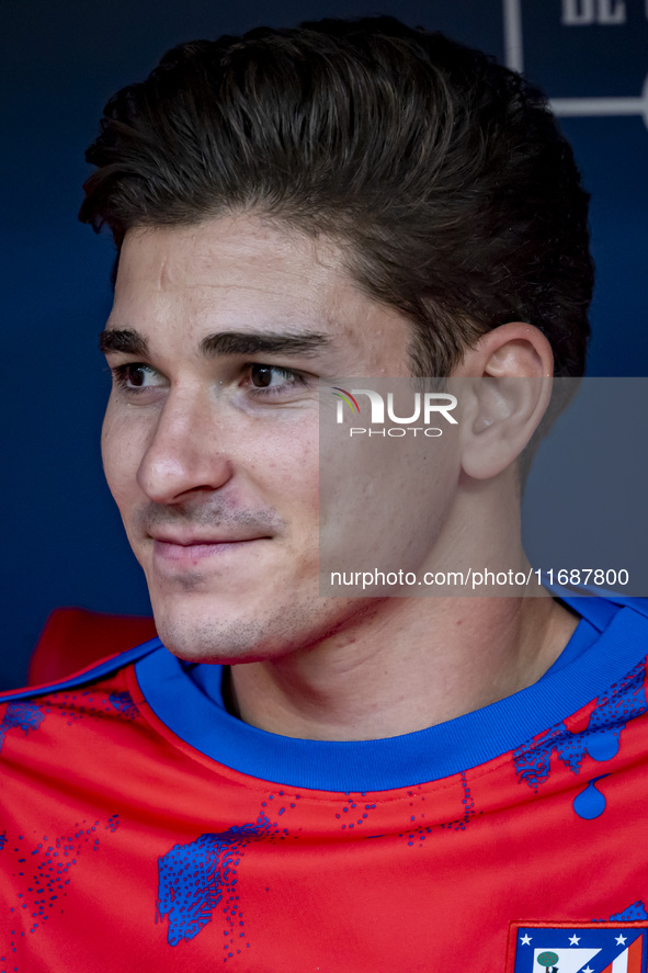 Julian Alvarez of Atletico de Madrid sits on the bench during the La Liga EA Sports 2024/25 football match between Atletico de Madrid and CD...