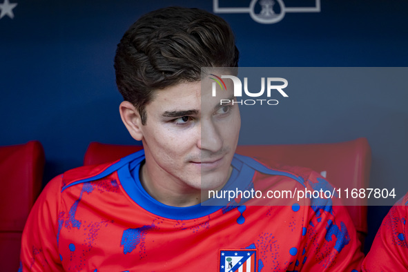 Julian Alvarez of Atletico de Madrid sits on the bench during the La Liga EA Sports 2024/25 football match between Atletico de Madrid and CD...