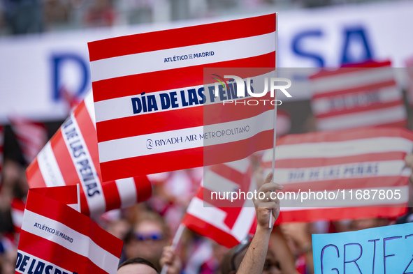 Detail of Atletico de Madrid fans' choreography is seen during the La Liga EA Sports 2024/25 football match between Atletico de Madrid and C...