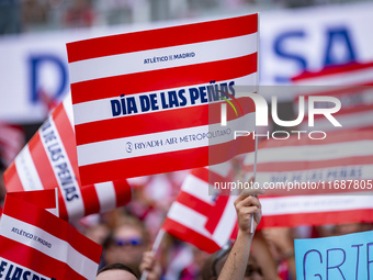 Detail of Atletico de Madrid fans' choreography is seen during the La Liga EA Sports 2024/25 football match between Atletico de Madrid and C...